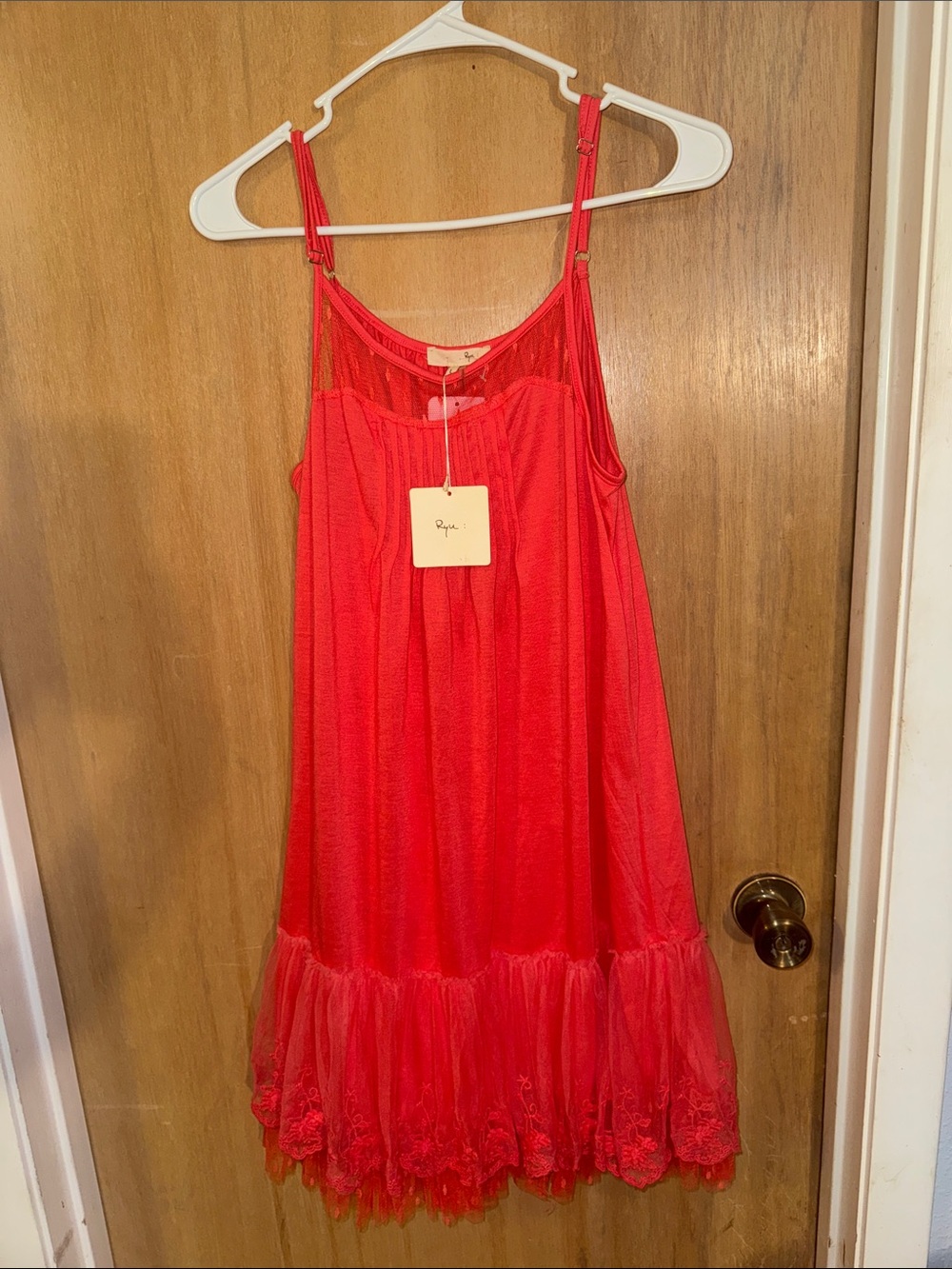 Ryu Coral Lace Tulle Accent Slip Dress Romantic Whimsigoth Balletcore Juniors L